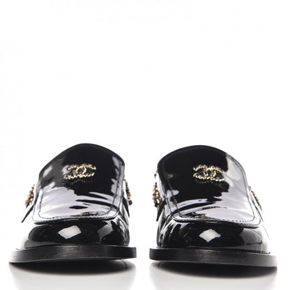 Chanel Patent Calfskin CC Chain Mocassin Loafers 38.5 Black 2 of 9