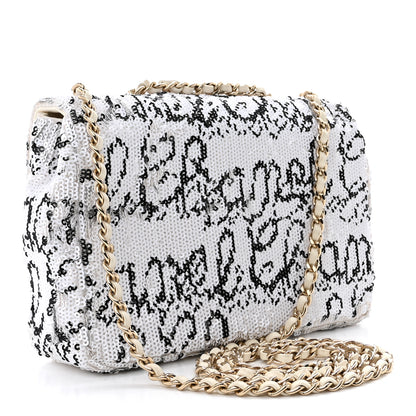 Chanel Sequin Logo Mini Rectangular Flap White Black 3 of 12