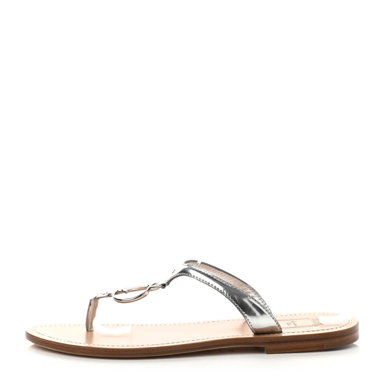 Christian Dior Metallic Calfskin Logo Charm Thong Sandals 41 Argent 1 of 8
