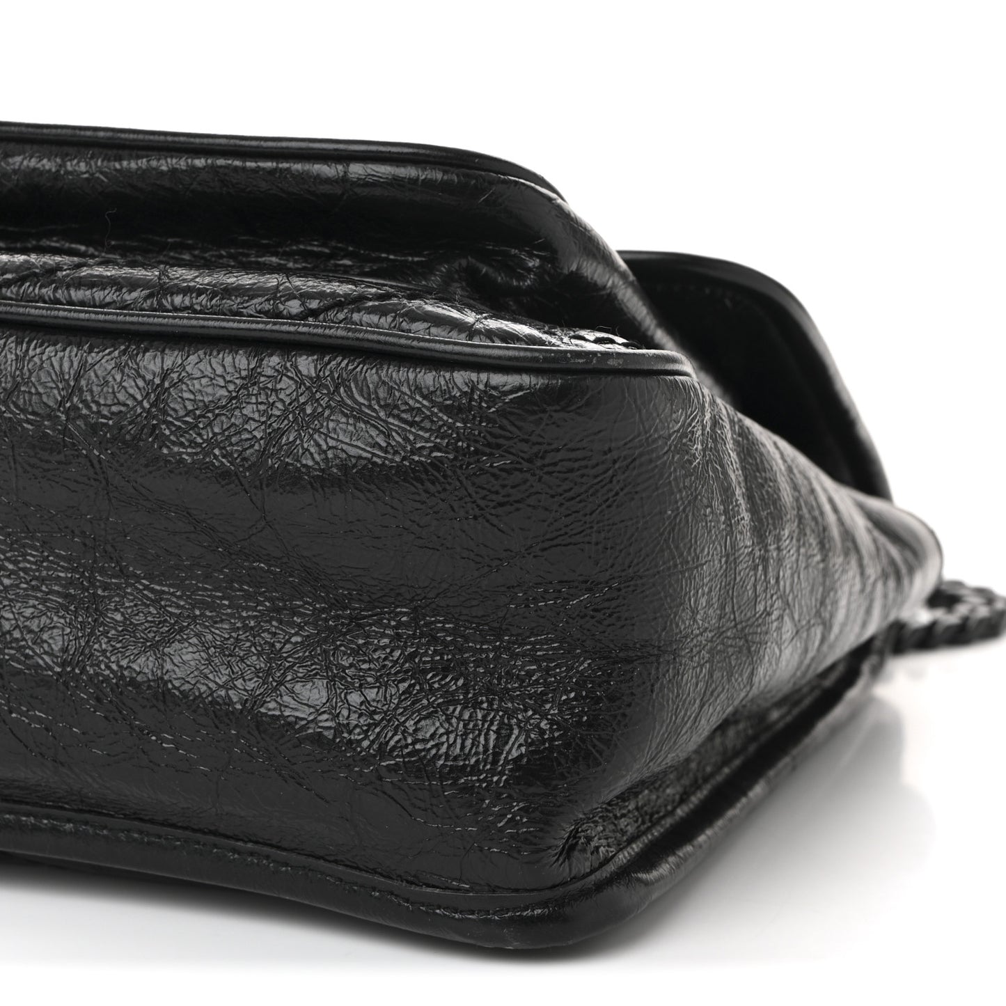 Crinkled Calfskin Matelasse Monogram Medium Niki Chain Satchel Black
