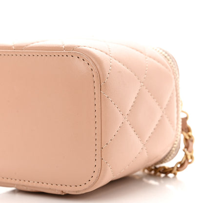 Chanel Lambskin Quilted Top Handle Mini Vanity Case With Chain Beige 10 of 12