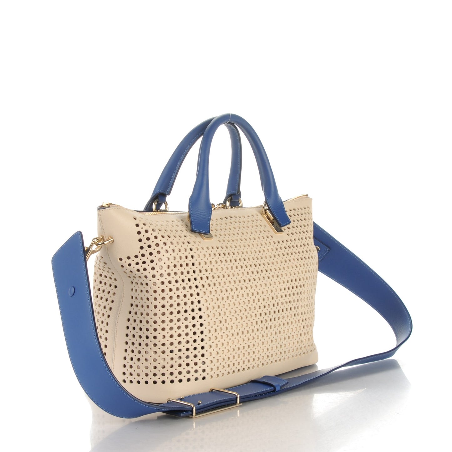 Calfskin Sheepskin Perforated Medium Baylee Tote Husky White