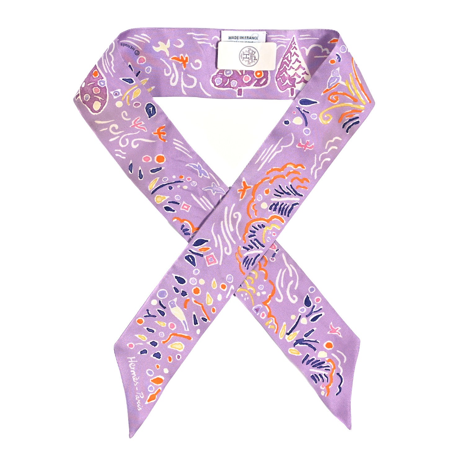 Hermes Silk Isola Di Primavera Twilly Lilas Orange Jaune 1 of 5