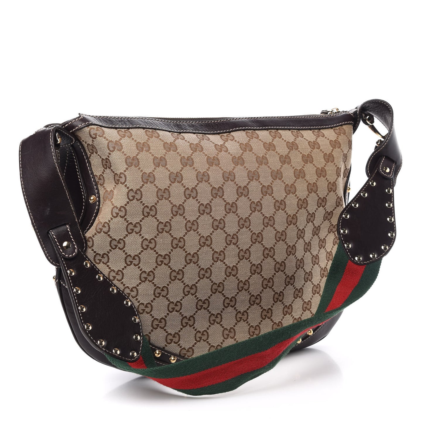 Monogram Web Studded Pelham Shoulder Bag Dark Brown