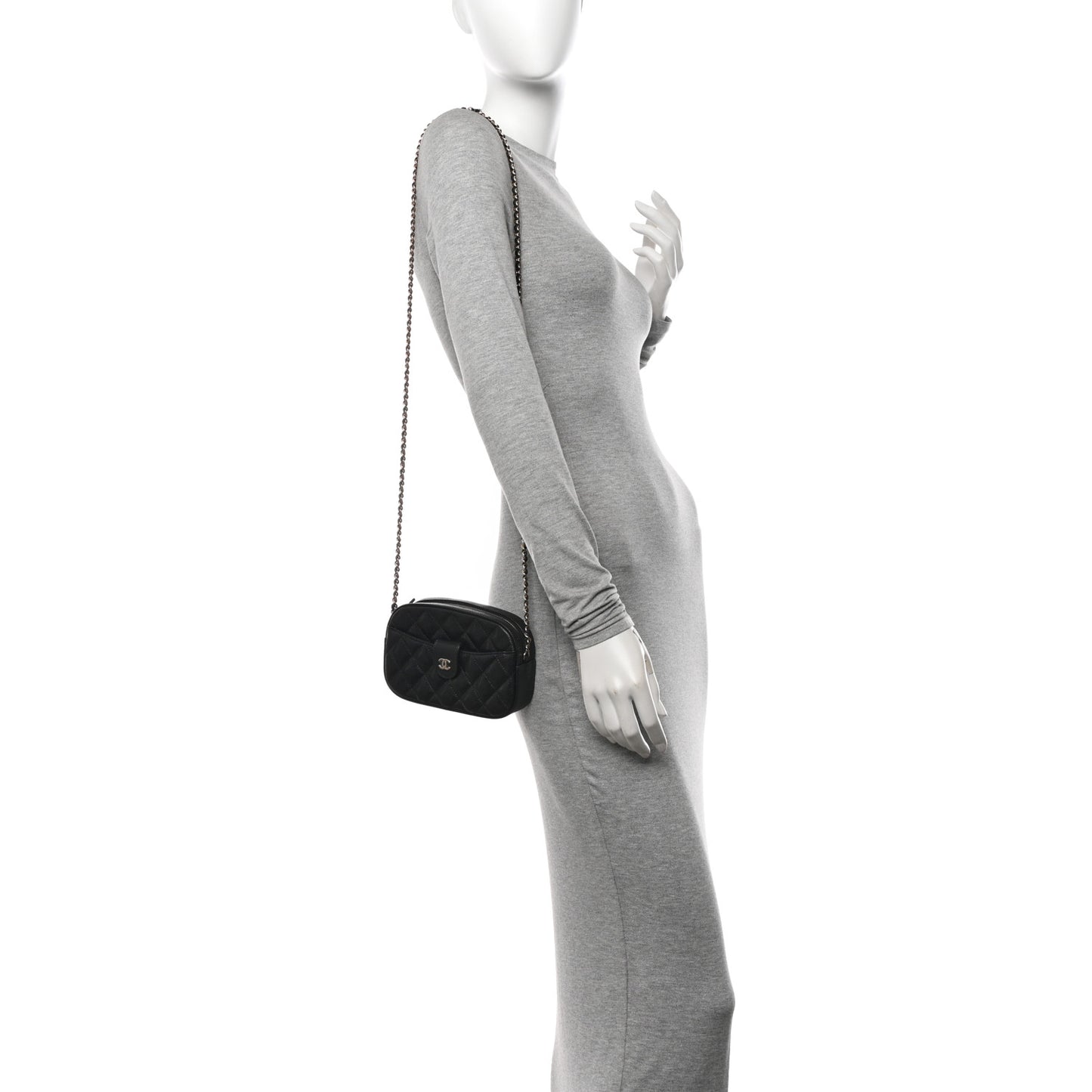 Caviar Quilted Chain Camera Bag Black