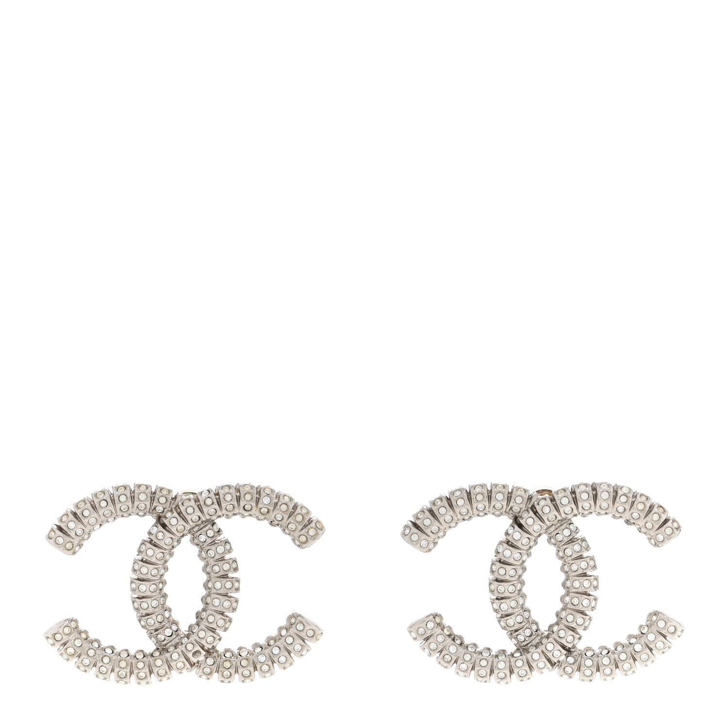 Chanel Crystal Large CC Earrings Silver 1 of 5