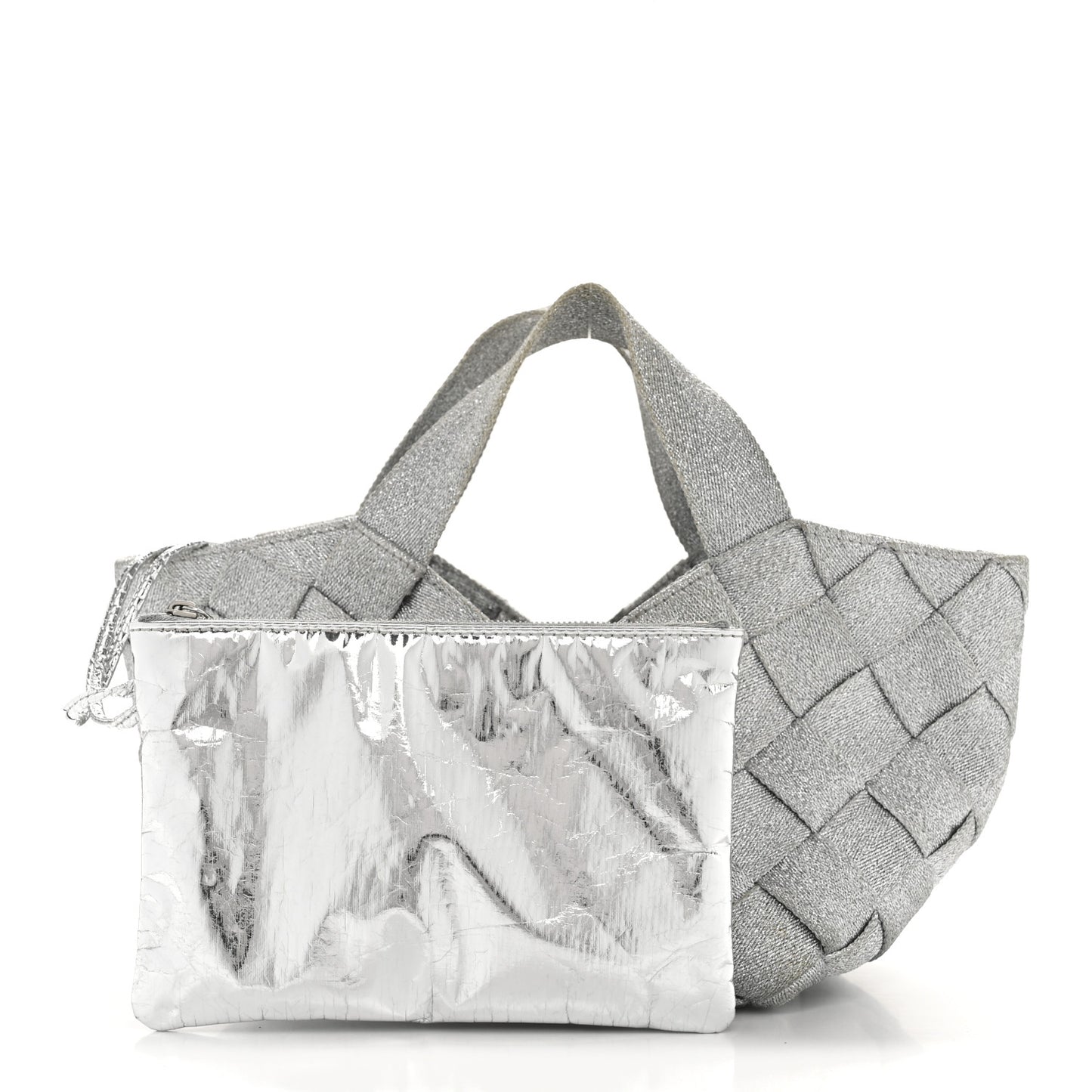 Webbing Maxi Intrecciato Mini Cassette Tote Silver