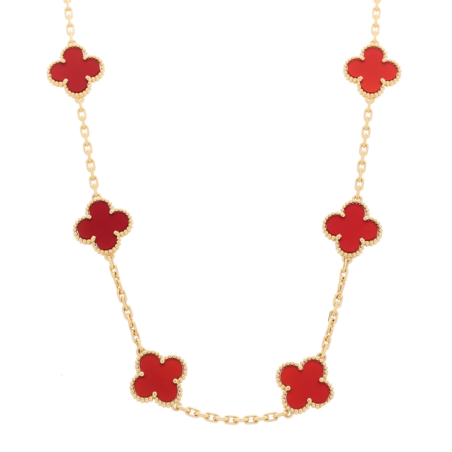 Van Cleef & Arpels 18K Yellow Gold Carnelian 10 Motifs Vintage Alhambra Necklace 1 of 6