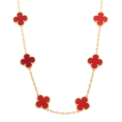 Van Cleef & Arpels 18K Yellow Gold Carnelian 10 Motifs Vintage Alhambra Necklace 1 of 6