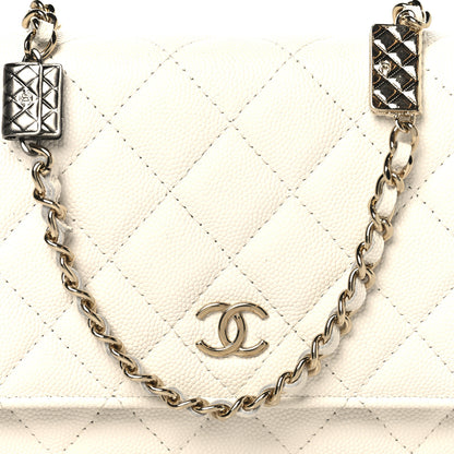 Chanel Shiny Caviar Quilted Flap Charm Wallet On Chain WOC White 9 of 12