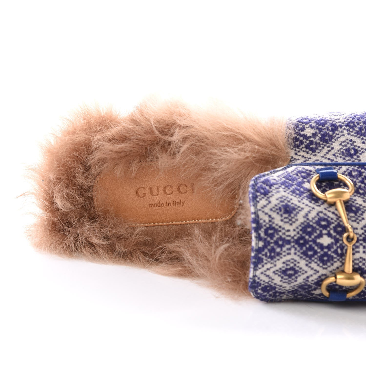 Gucci Fabric Fur Vintage Argyle Womens Princetown Slippers 39.5 Blue 7 of 8