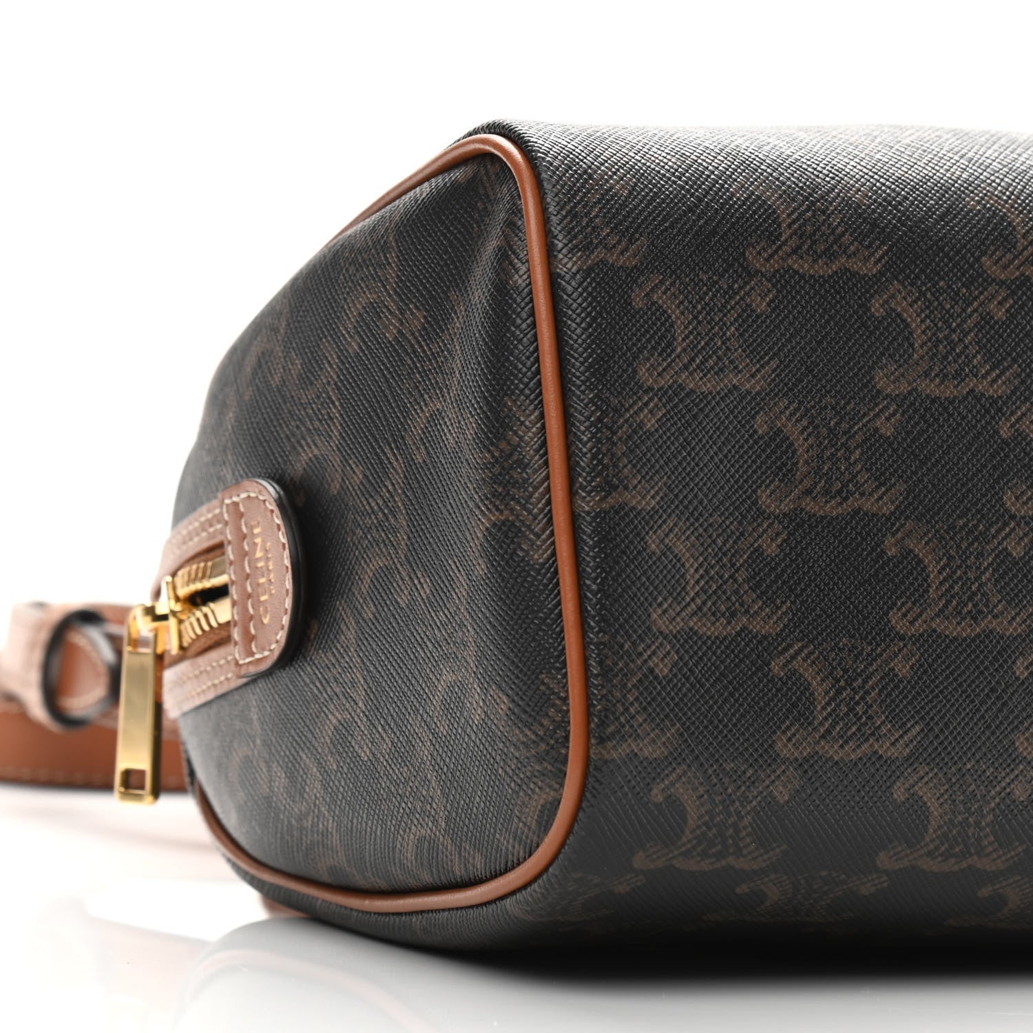 Celine Triomphe Canvas Calfskin Mini Boston Bag Tan 8 of 9