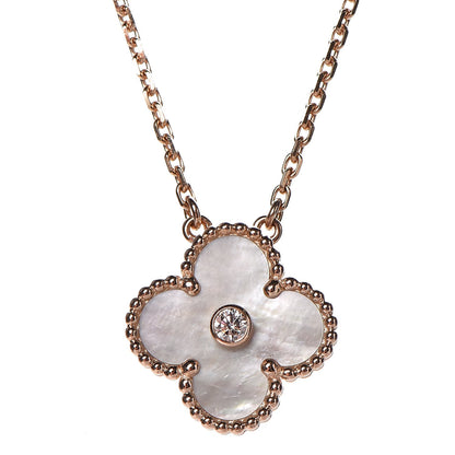 Van Cleef & Arpels 18K Rose Gold Diamond Mother of Pearl Vintage Alhambra Pendant Necklace 4 of 8