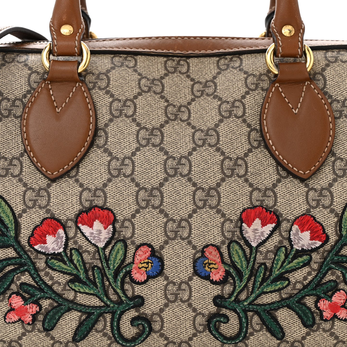 GG Supreme Monogram Floral Embroidered Small Boston Brown