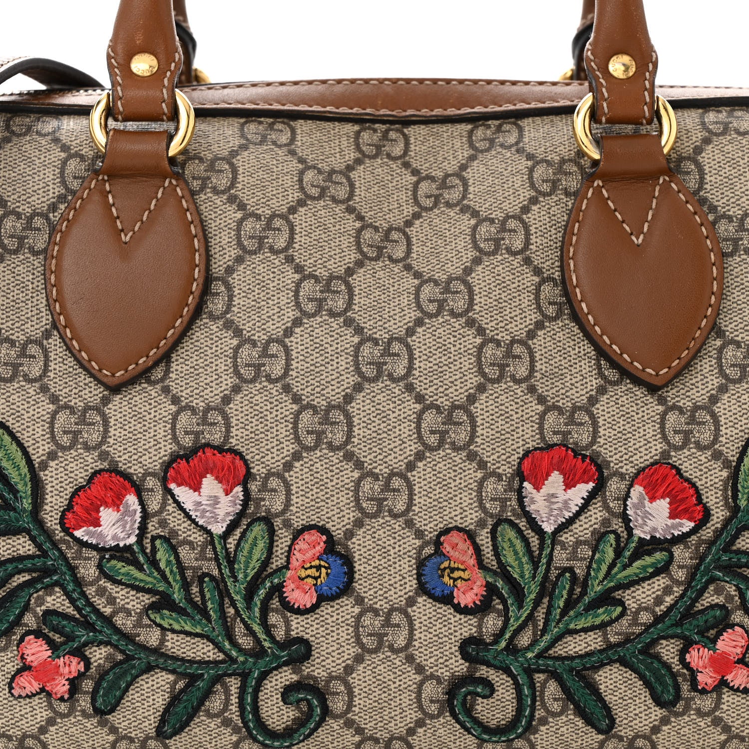Gucci GG Supreme Monogram Floral Embroidered Small Boston Brown 8 of 15