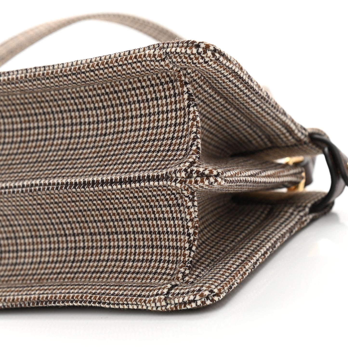 Wool Fabric Jacquard Cuoio Small Houndstooth FF 1974 Petite Peekaboo I SEE U Satchel Beige Tobacco Moro
