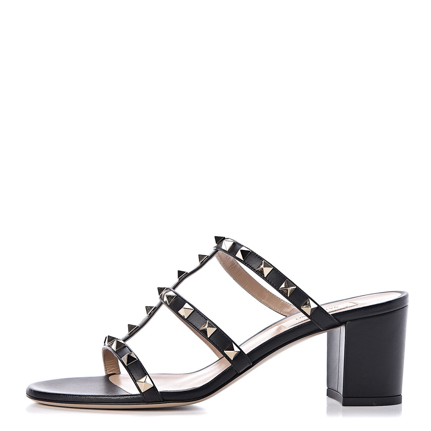 Valentino Garavani Calfskin Rockstud 60mm Caged Slide Sandals 38.5 Black 1 of 9