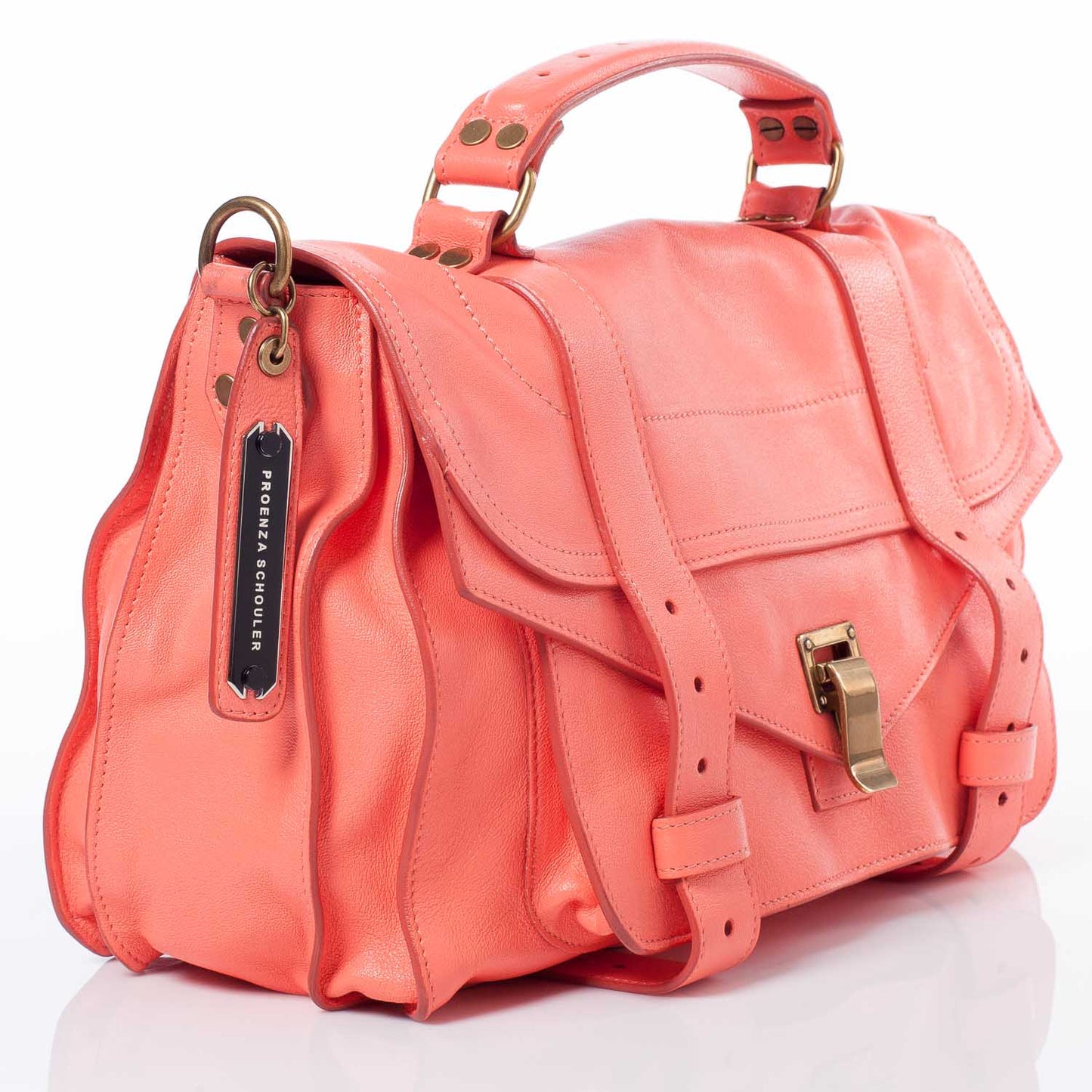 Lambskin PS1 Medium Satchel Neon Coral