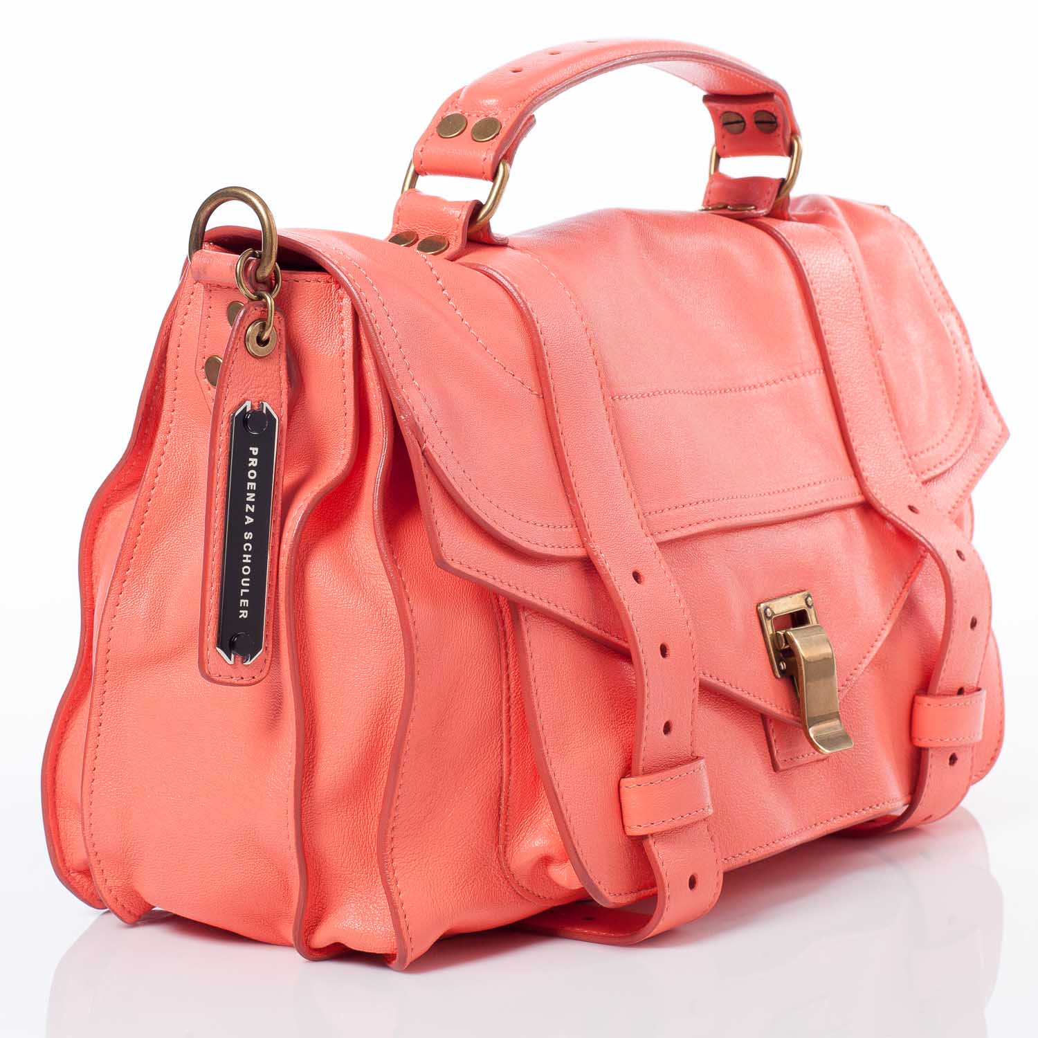 Proenza Schouler Lambskin PS1 Medium Satchel Neon Coral 3 of 11