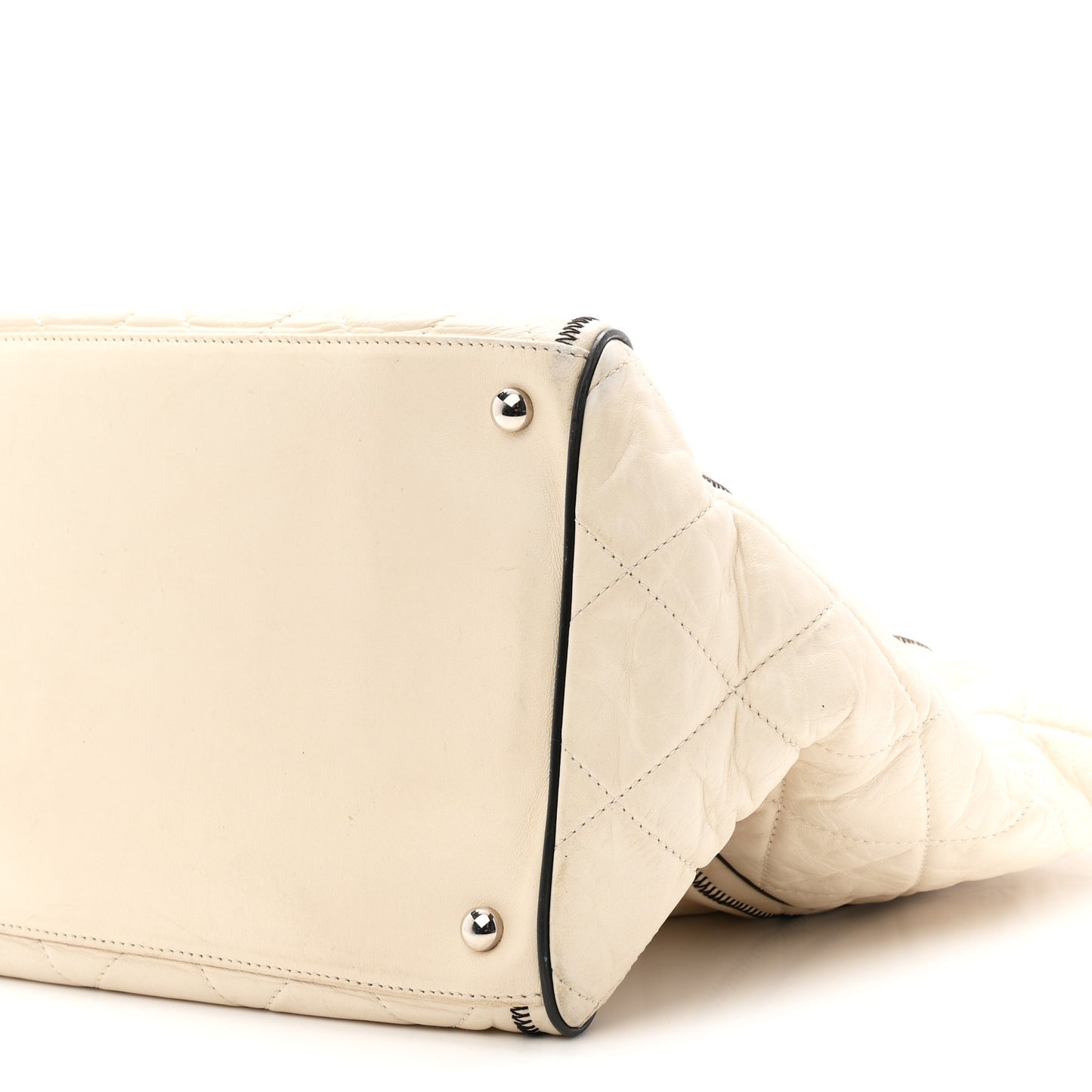 Glazed Lambskin Quilted North South XL Tote White