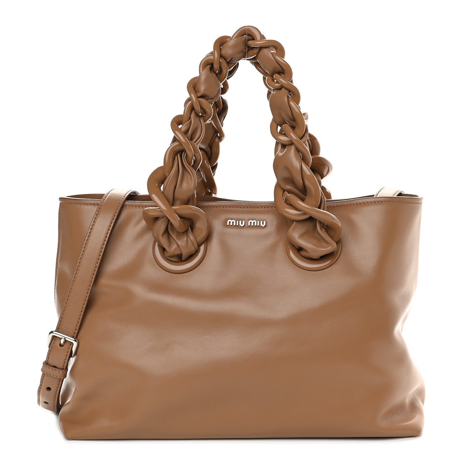 Miu Miu Soft Calf Chain Tote Caramel 1 of 9