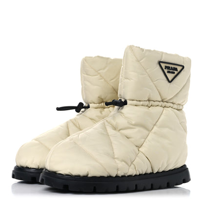 Prada Re-Nylon Piuma Triangle Logo Padded Drawcord 20mm Snow Boots 37 Avorio 4 of 8