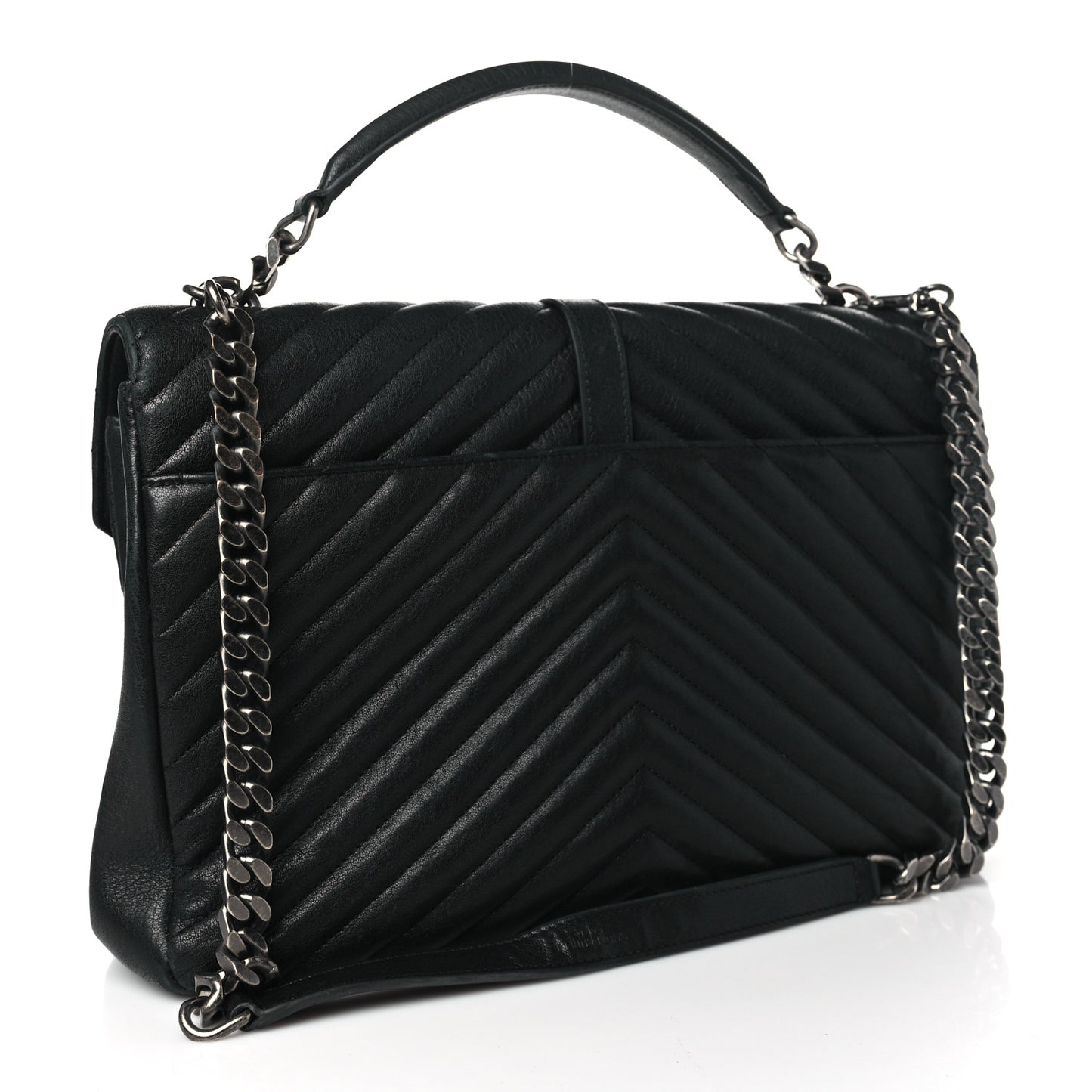Sheepskin Matelasse Chevron Monogram Large College Satchel Black