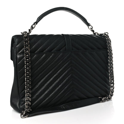 Saint Laurent Sheepskin Matelasse Chevron Monogram Large College Satchel Black 3 of 11