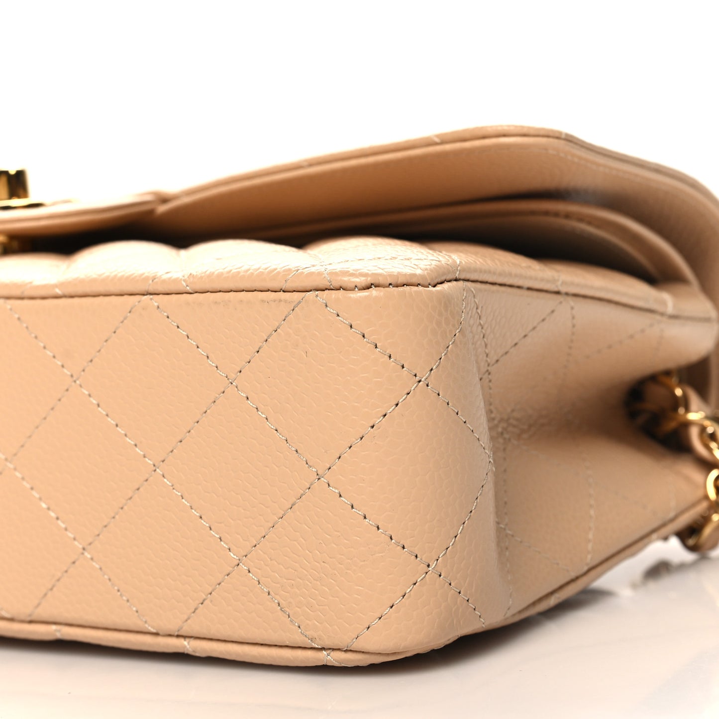 Caviar Quilted Medium Double Flap Beige