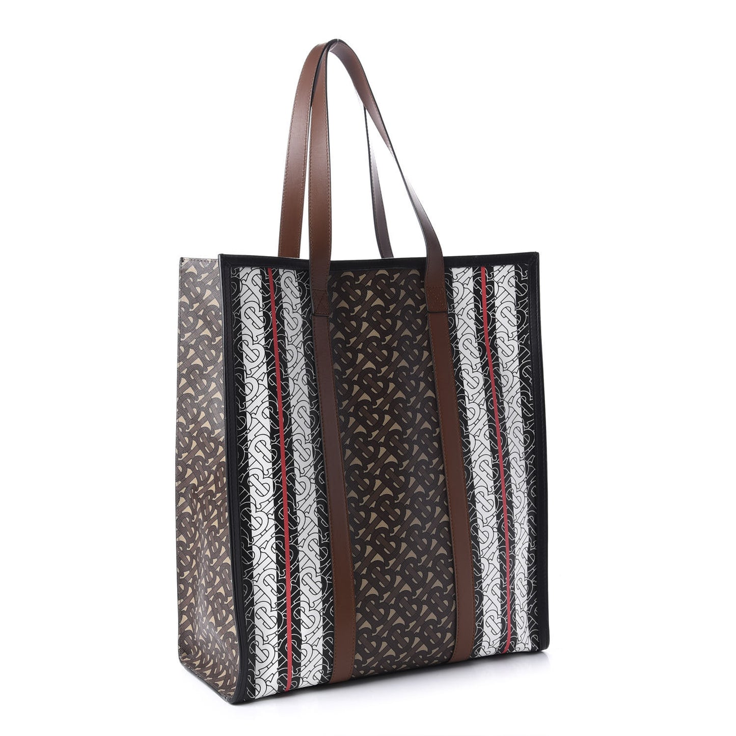 E-Canvas Monogram Stripe Medium Portrait Tote Bag Bridle Brown