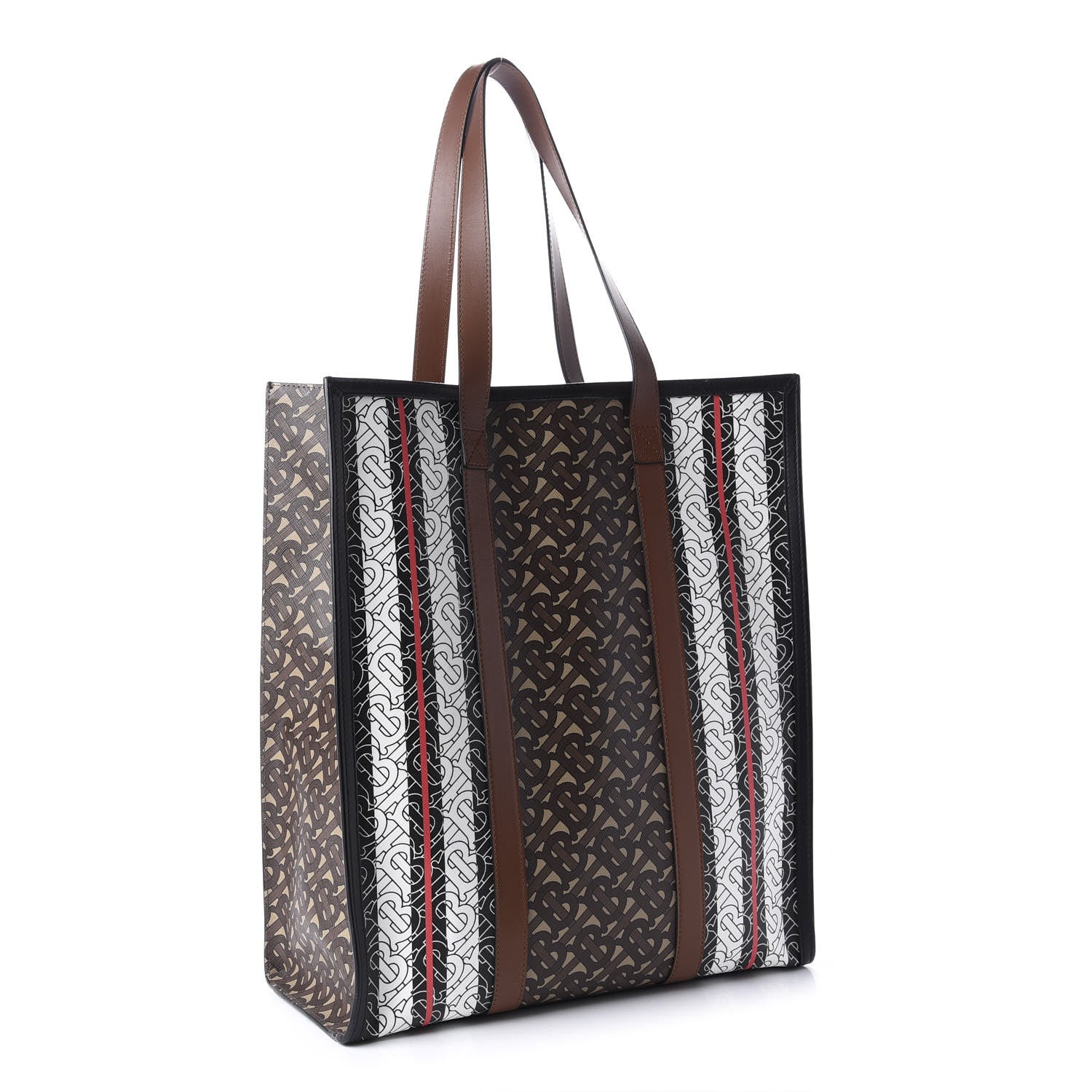 Burberry E-Canvas Monogram Stripe Medium Portrait Tote Bag Bridle Brown 3 of 11