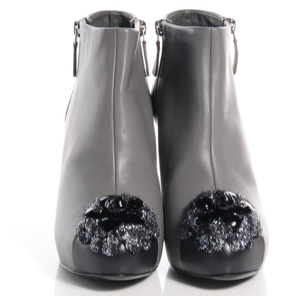 Chanel Leather Cap Toe Camellia Boots 40 Grey Black 3 of 8