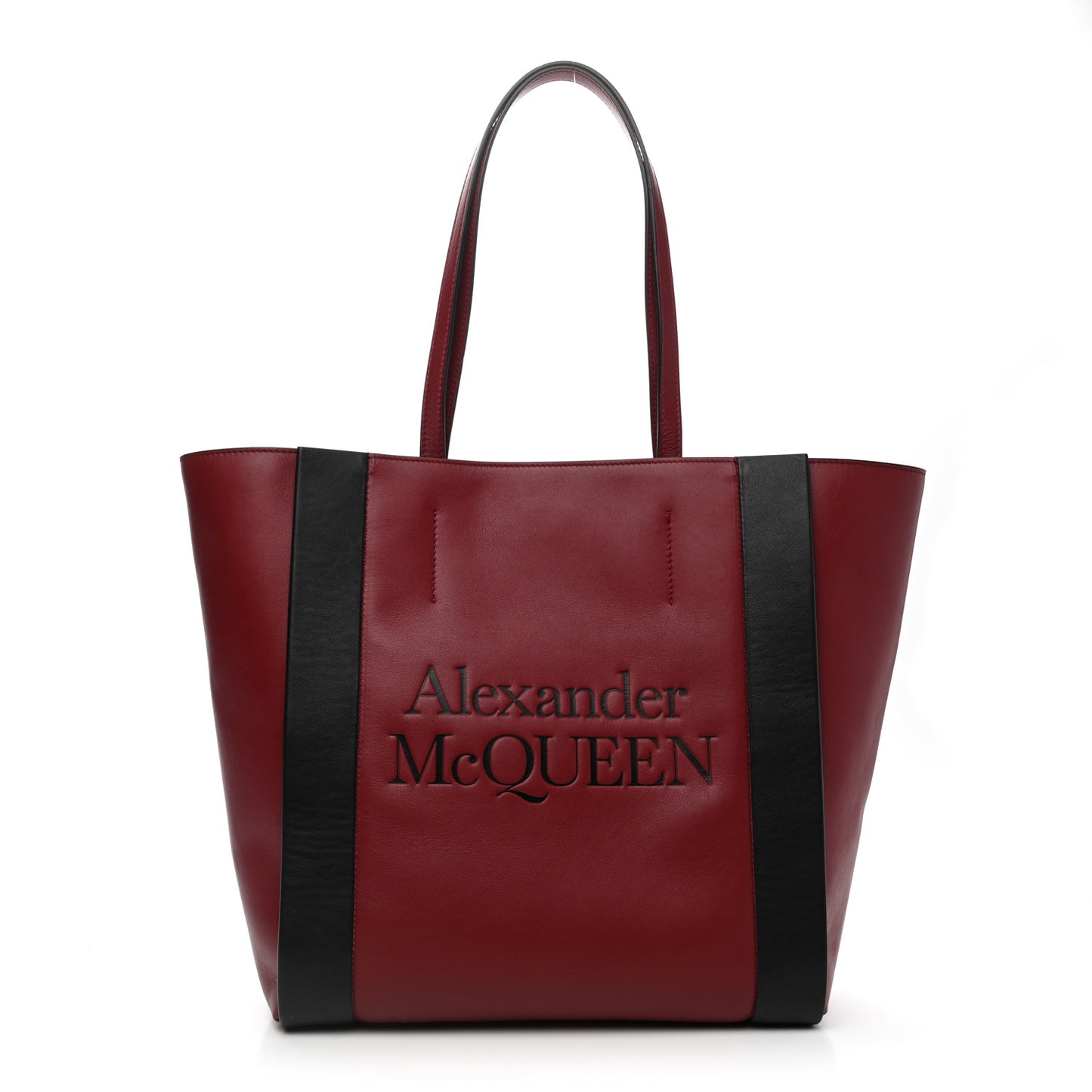 Calfskin Embossed Signature Shopper Black Red