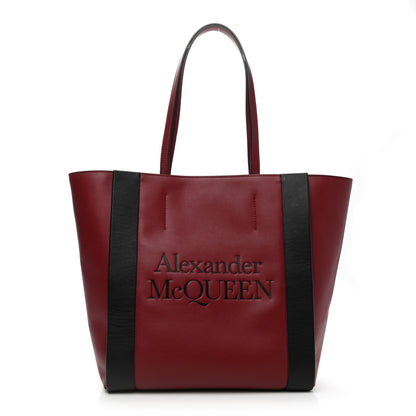 Alexander McQueen Calfskin Embossed Signature Shopper Black Red 1 of 9