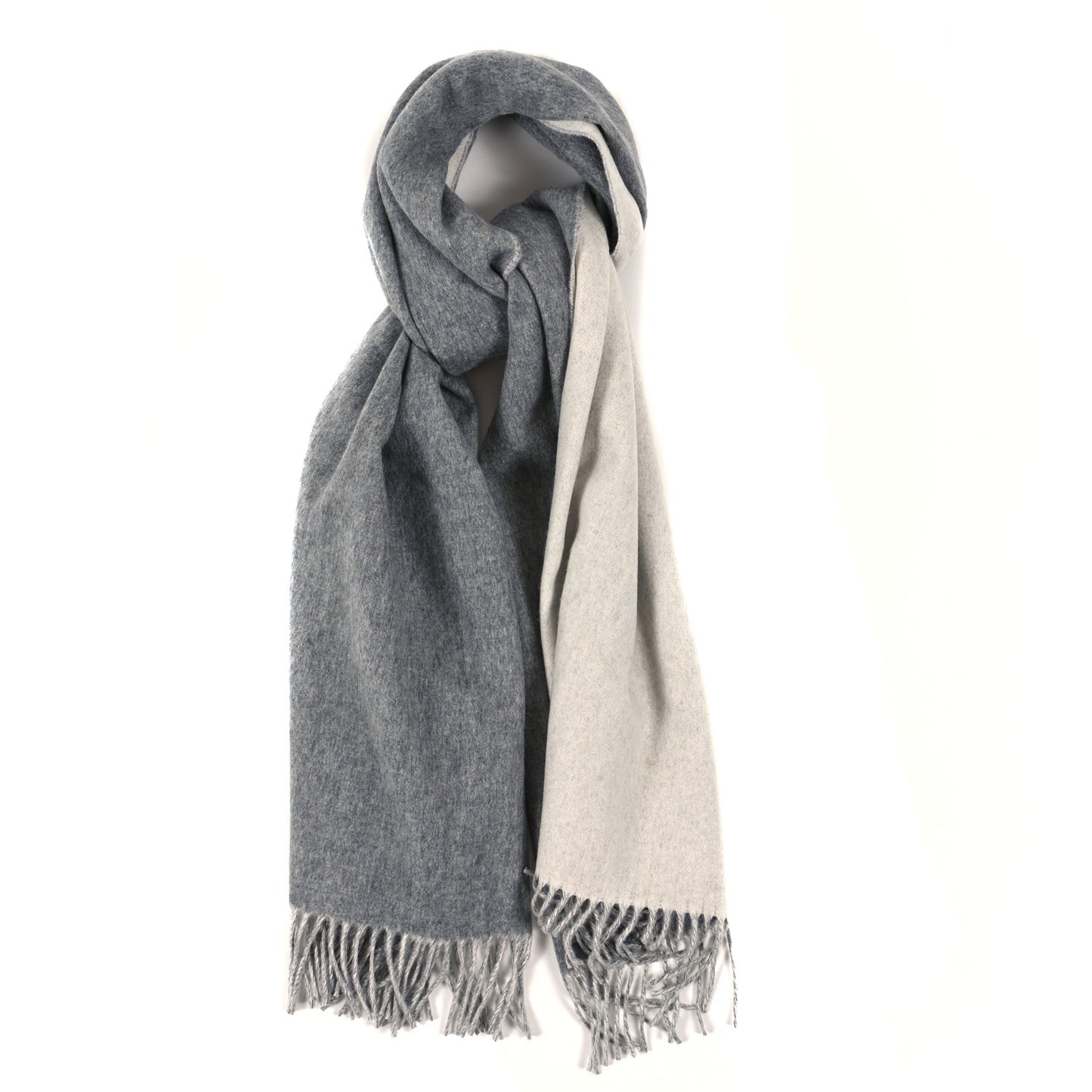 Cashmere Fringe Double Face Scarf Gris Flanelle Ivoire