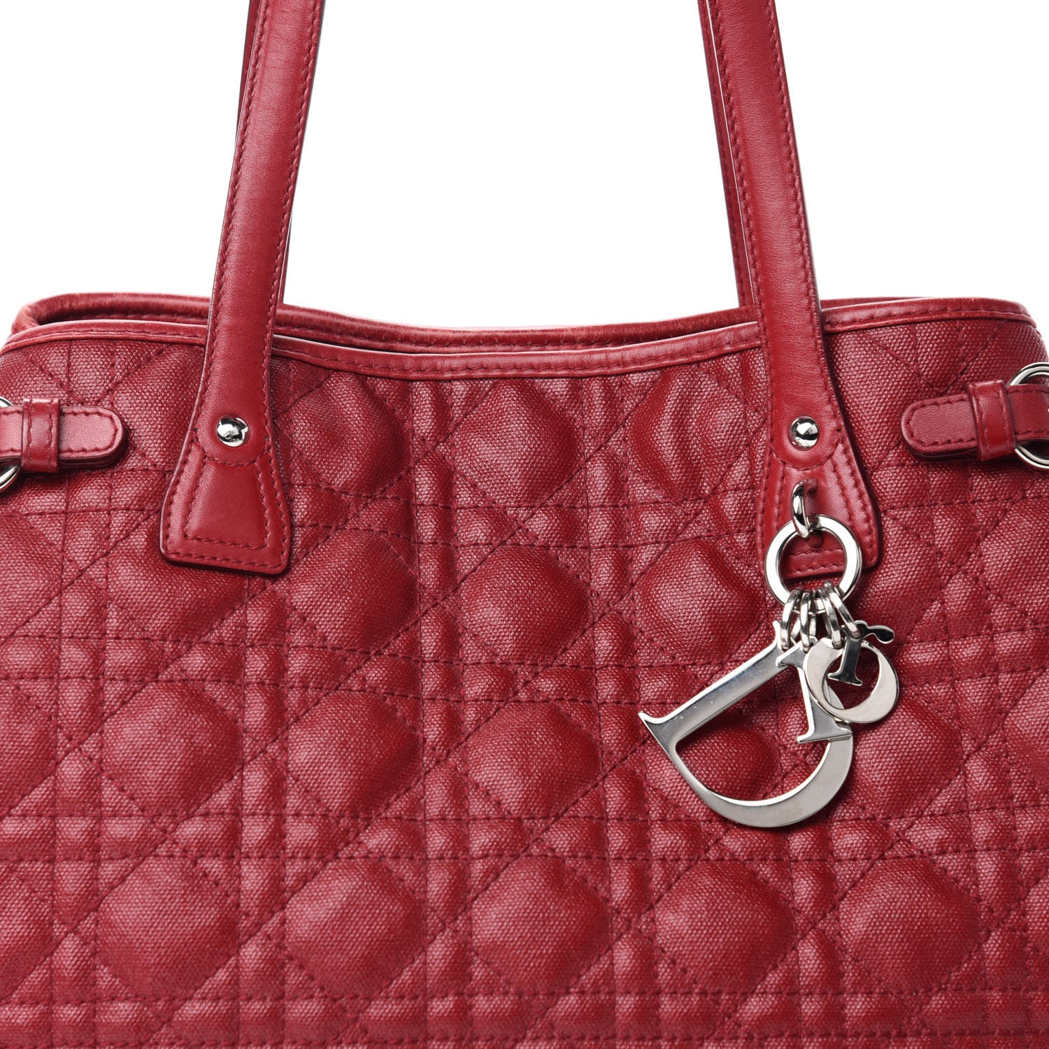 Christian Dior Coated Canvas Cannage Medium Panarea Tote Red 13 of 13
