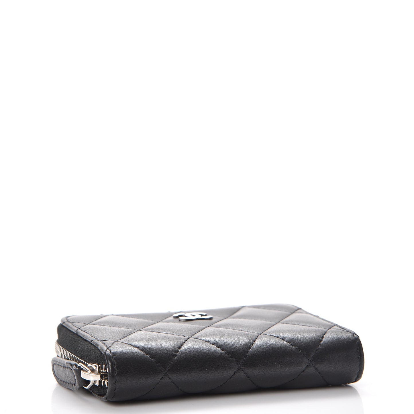 Lambskin Quilted Zip Around Coin Purse Wallet Black