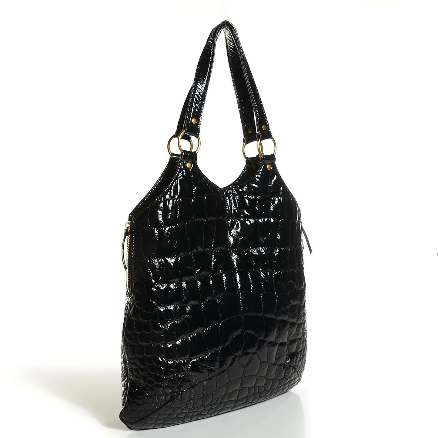 Patent Crocodile Embossed Tribute Tote Black