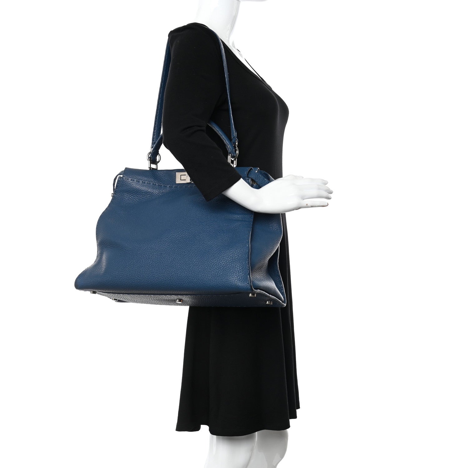 Fendi Cuoio Romano Selleria Bi-Color Medium Peekaboo Iconic Satchel Blue Latte 2 of 10