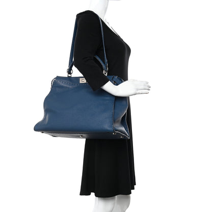 Fendi Cuoio Romano Selleria Bi-Color Medium Peekaboo Iconic Satchel Blue Latte 2 of 10
