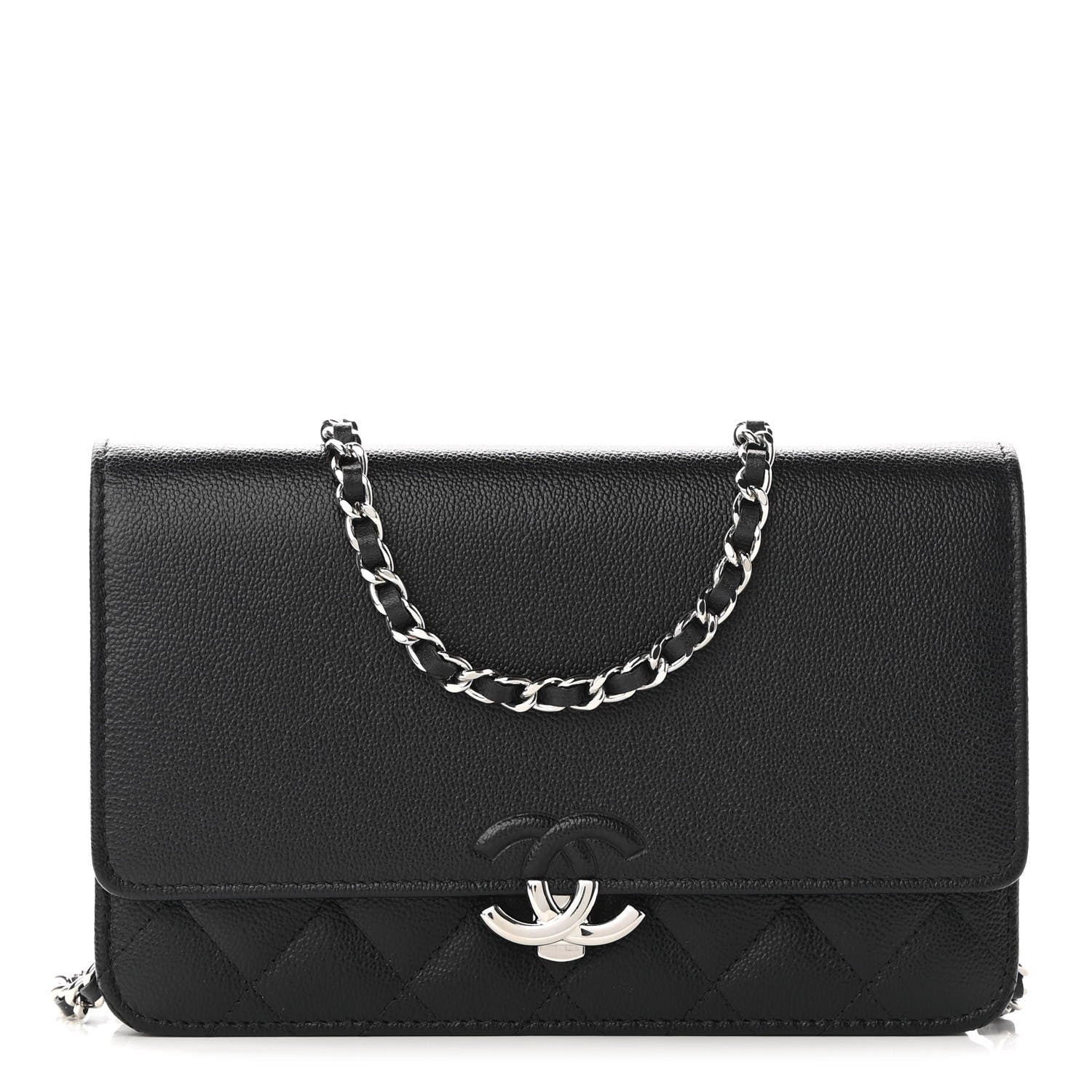 Chanel Grained Calfskin Quilted CC Box Wallet On Chain WOC Black 1 of 11