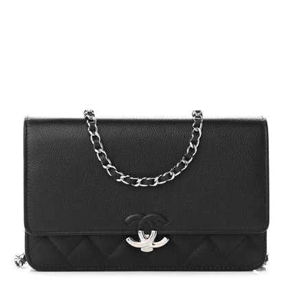 Chanel Grained Calfskin Quilted CC Box Wallet On Chain WOC Black 1 of 11