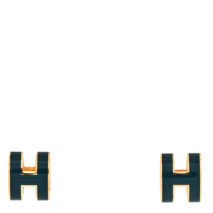 Hermes Gold Lacquered Pop H Earrings Emeraude 1 of 6