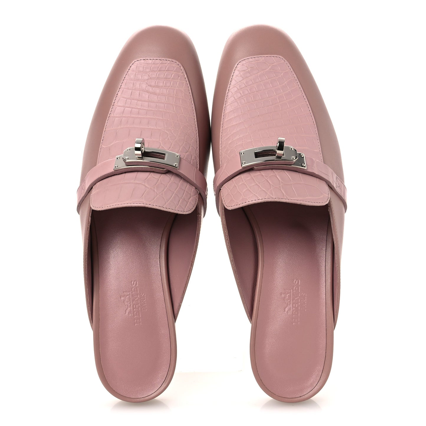Matte Alligator Calfskin Oz Mules 37.5 Rose Aquarelle