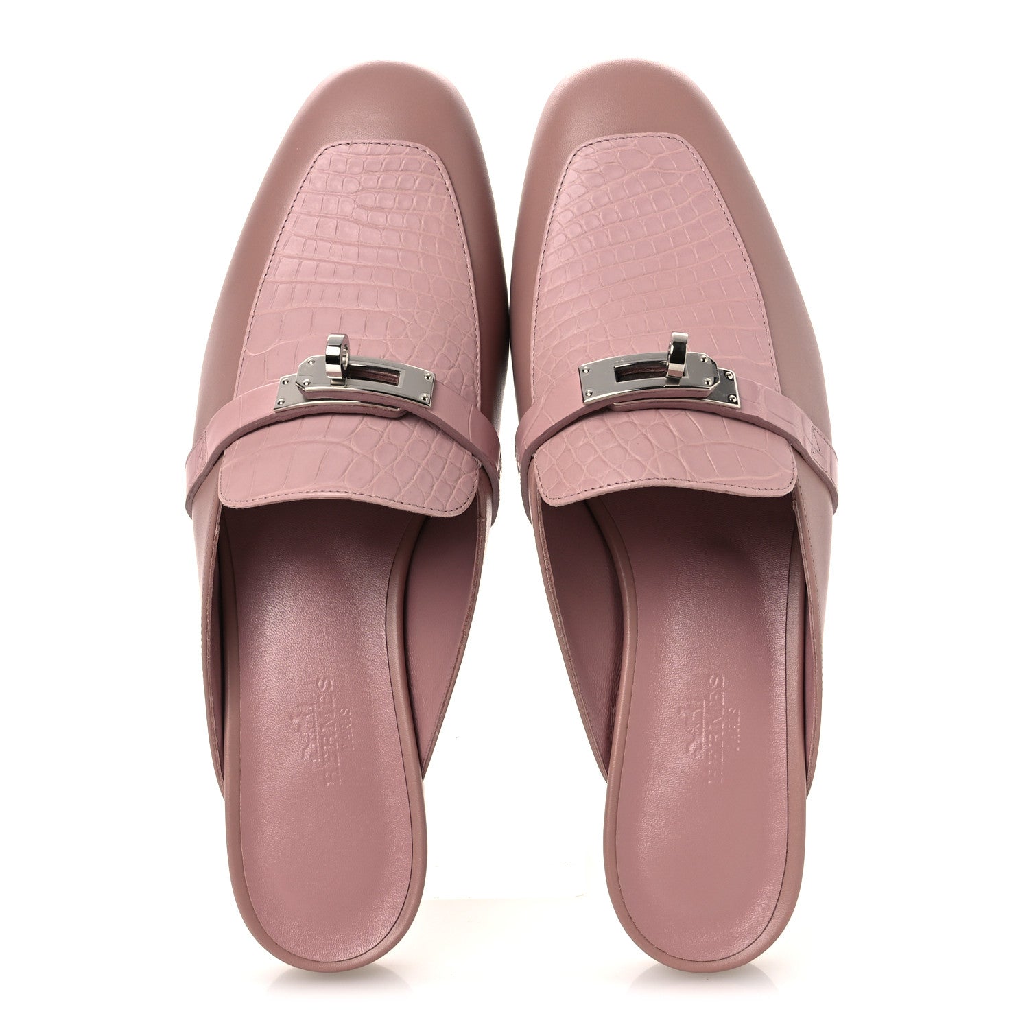 Hermes Matte Alligator Calfskin Oz Mules 37.5 Rose Aquarelle 2 of 12