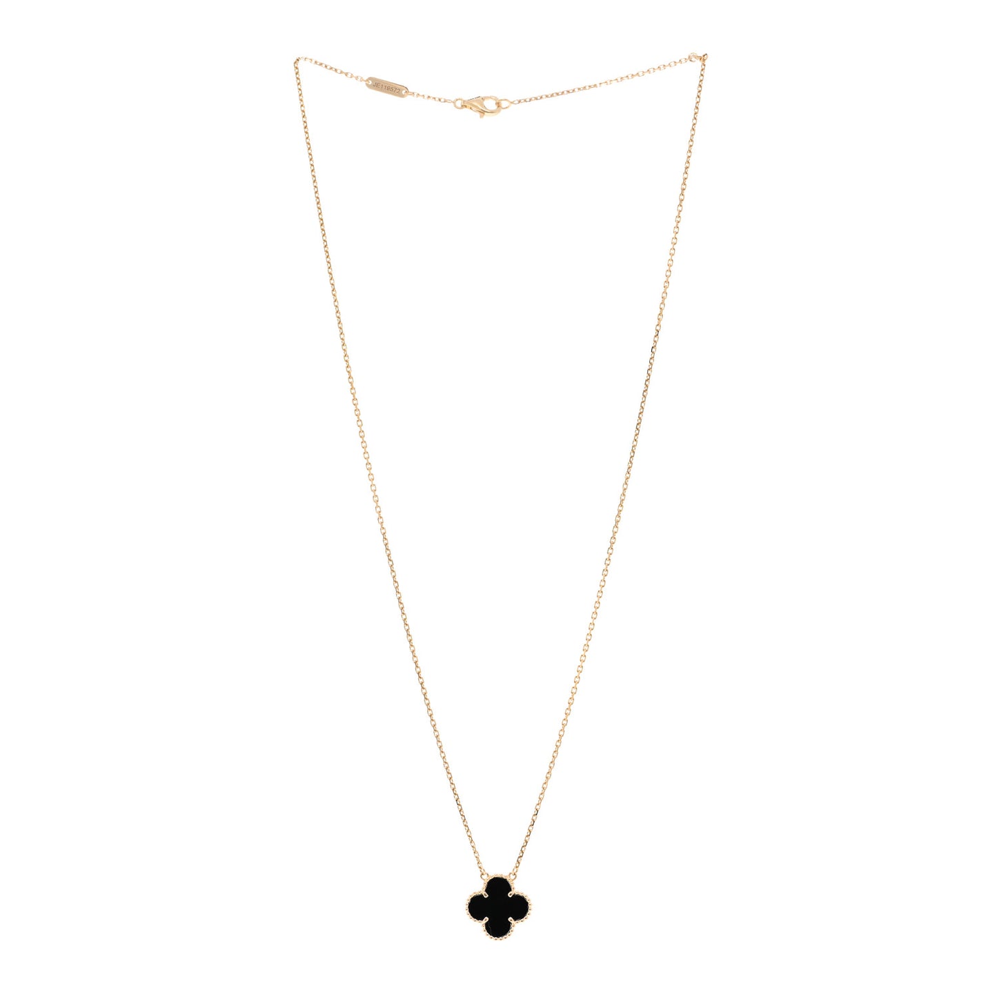 18K Yellow Gold Black Onyx Vintage Alhambra Pendant Necklace