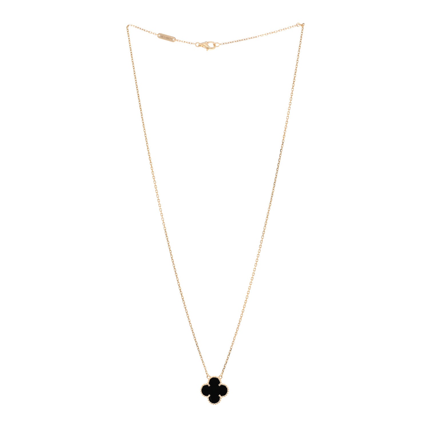 Van Cleef & Arpels 18K Yellow Gold Black Onyx Vintage Alhambra Pendant Necklace 3 of 4