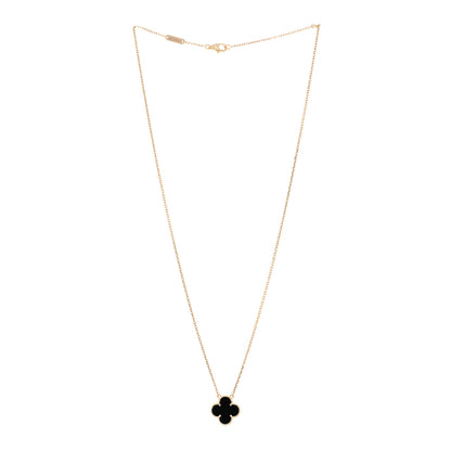 Van Cleef & Arpels 18K Yellow Gold Black Onyx Vintage Alhambra Pendant Necklace 3 of 4