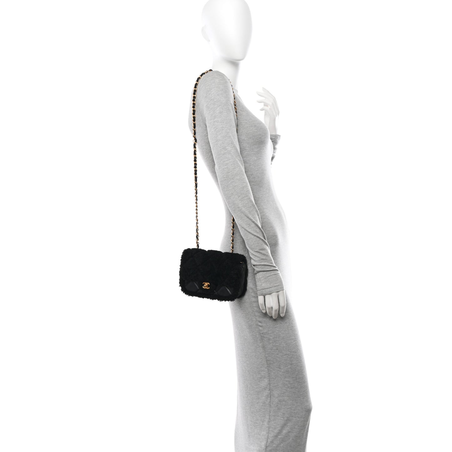 Shearling Lambskin Quilted Mini Furry Coco Flap Black