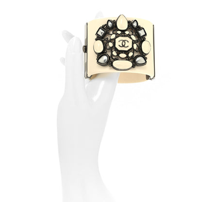 Chanel Resin Crystal CC Wide Cuff Ivory 2 of 7